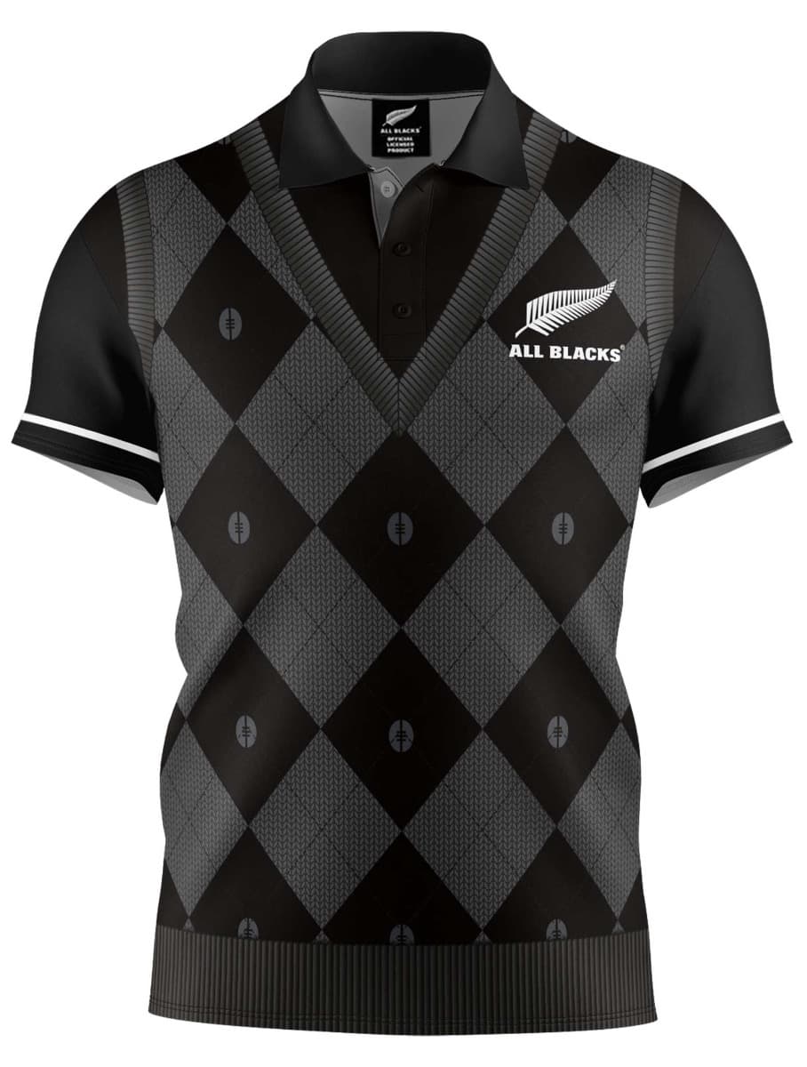 New Zealand All Blacks 2025 Rugby Union Mens Argyle Spring Polo Shirt