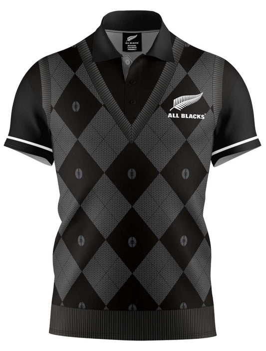 New Zealand All Blacks 2025 Rugby Union Mens Argyle Spring Polo Shirt