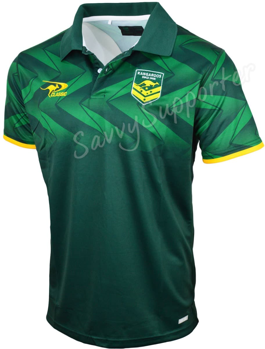Australian Kangaroos 2025 NRL Mens Green Media Polo Shirt