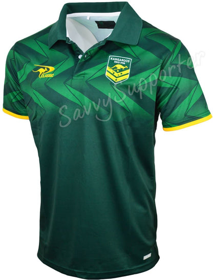 Australian Kangaroos 2025 NRL Mens Green Media Polo Shirt