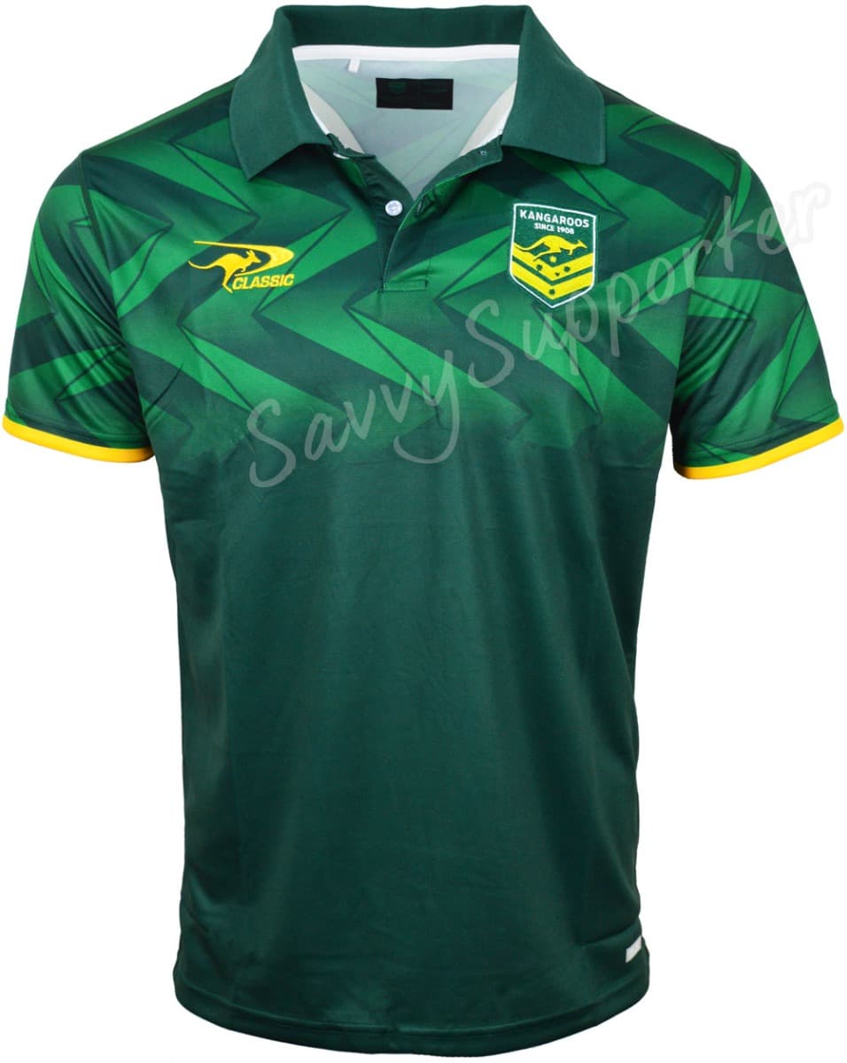 Australian Kangaroos 2025 NRL Mens Green Media Polo Shirt