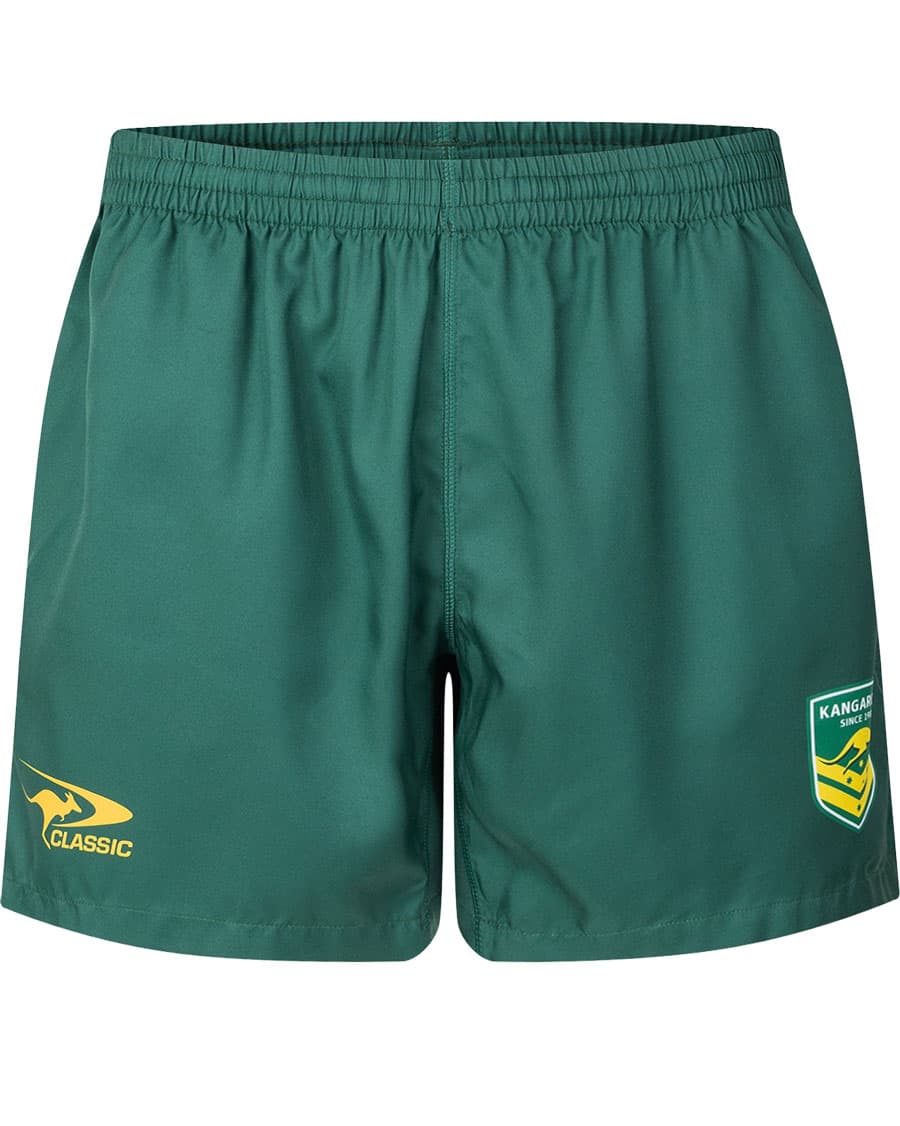 Australian Kangaroos 2025 NRL Mens Green Performance Gym Shorts