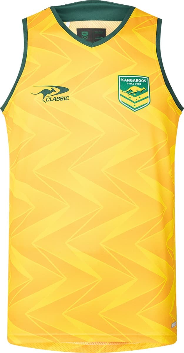 Australian Kangaroos 2025 NRL Mens Yellow Training Singlet