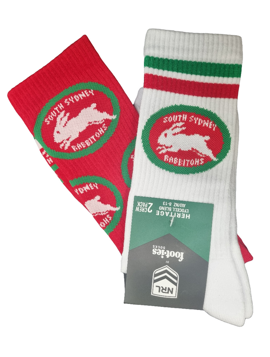 South Sydney Rabbitohs 2026 NRL Mens 8-13 Retro Sneaker Sock 2 Pack