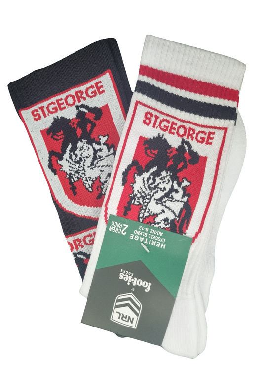 St George Dragons 2026 NRL Mens 8-13 Retro Sneaker Sock 2 Pack
