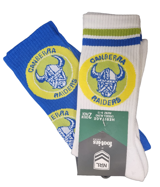 Canberra Raiders 2026 NRL Mens 8-13 Retro Sneaker Sock 2 Pack (8-13 Mens)