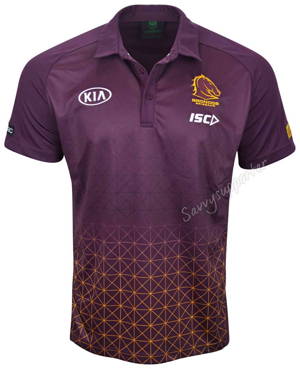 Brisbane Broncos NRL Mens Gold Maroon Performance Polo Shirt