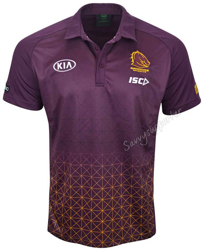 Brisbane Broncos NRL Mens Gold Maroon Performance Polo Shirt