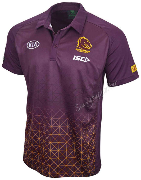 Brisbane Broncos NRL Mens Gold Maroon Performance Polo Shirt