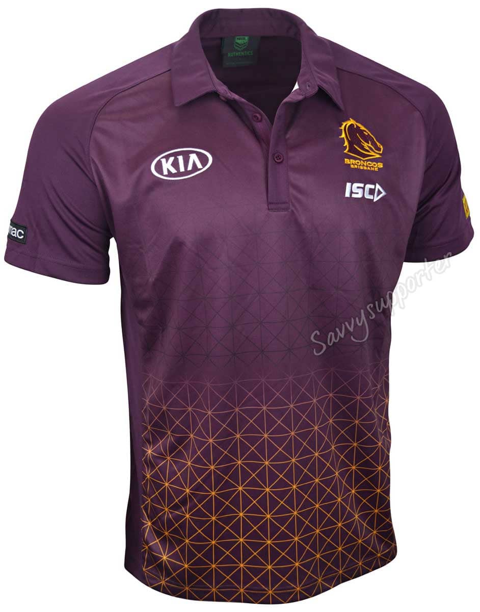 Brisbane Broncos NRL Mens Gold Maroon Performance Polo Shirt