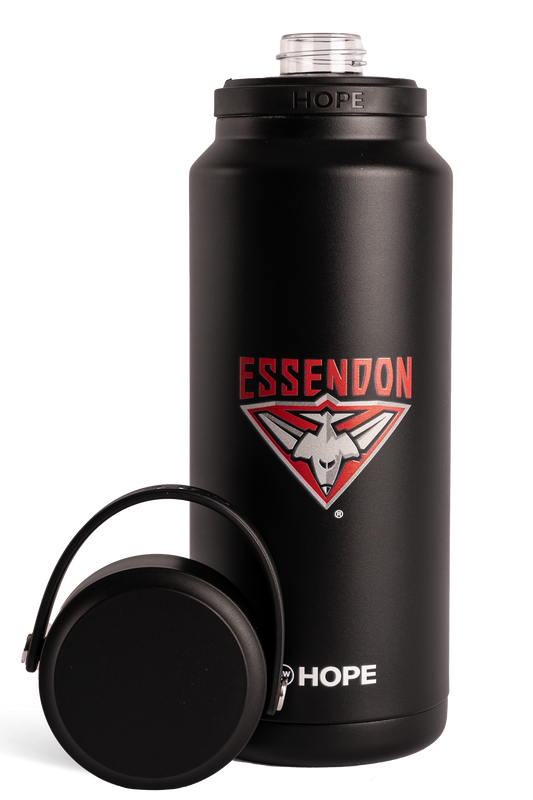Essendon Bombers 2026 AFL Adults Black Insulated Stainless 1 Litre Stainless Steel Drink Bottle