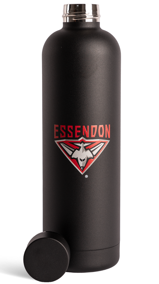 Essendon Bombers 2026 AFL 750ml Black Insulated Stainless Steel Drink Bottle