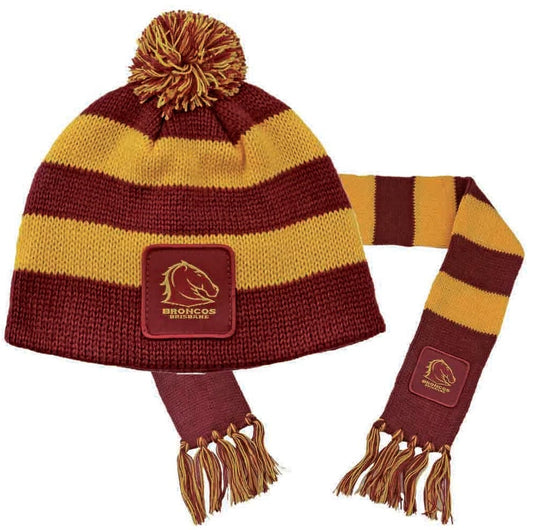Brisbane Broncos NRL Baby Beanie and Scarf Combo