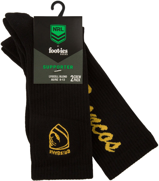 Brisbane Broncos 2026 NRL Mens Black Sneaker Sock 2 Pack