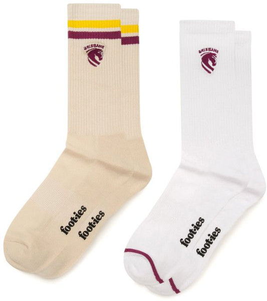 Brisbane Broncos 2026 NRL Mens Sneaker Sock 2 Pack Giftbox (Size M-L)