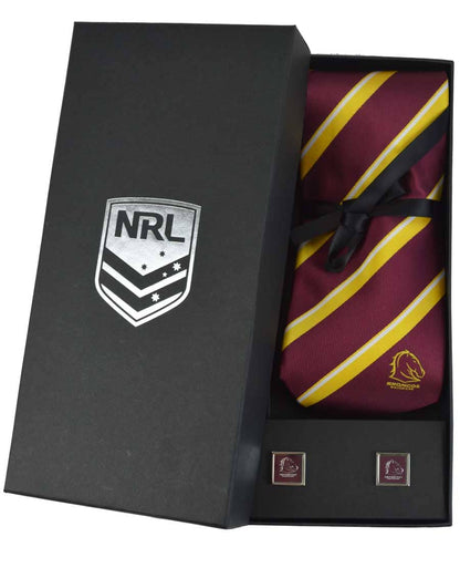 Brisbane Broncos NRL Cuff Links and Tie Gift Set