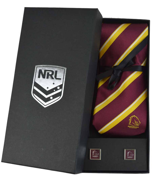 Brisbane Broncos NRL Cuff Links and Tie Gift Set