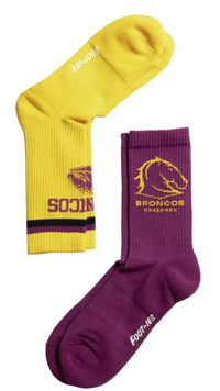 Brisbane Broncos NRL Adults Sports Crew 2 Pack Socks