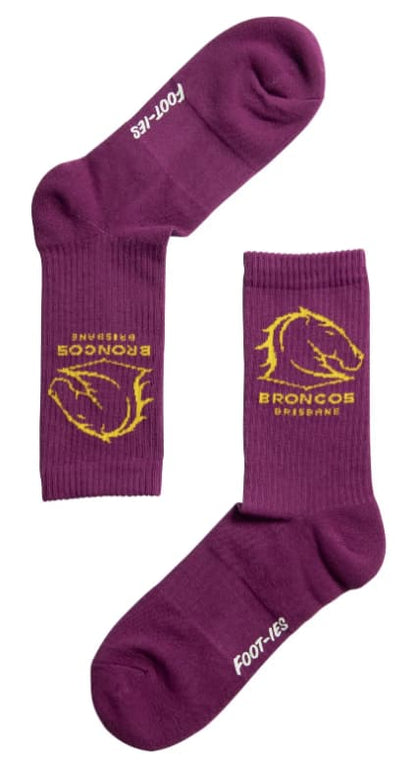 Brisbane Broncos NRL Adults Sports Crew 2 Pack Socks