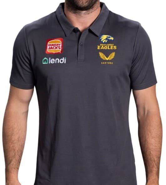 West Coast Eagles AFL Mens Carbon Media Polo Shirt