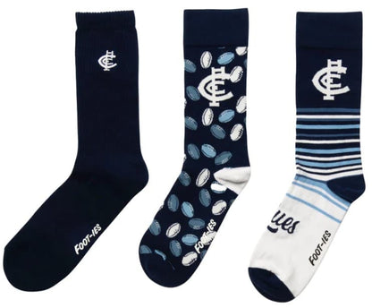 Carlton Blues AFL Adults 3 Pack Socks Gift Box