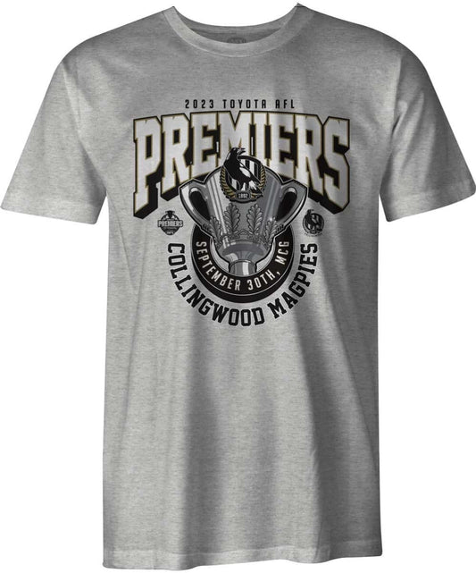 Collingwood Magpies 2023 AFL Mens Premiers Grey Tee