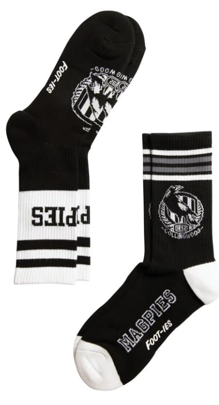 Collingwood Magpies AFL Adults Sport Crew Socks Black 2 Pack