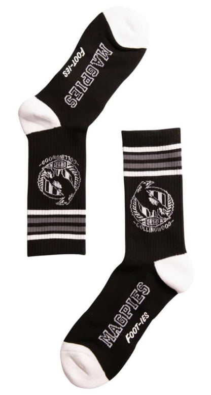 Collingwood Magpies AFL Adults Sport Crew Socks Black 2 Pack
