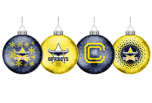 North Queensland Cowboys NRL Glitter Christmas Baubles (set of 4)