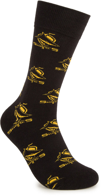 Cronulla Sharks 2026 NRL Mens 8-13 Black Cotton Crew Sock
