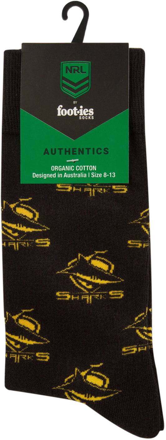 Cronulla Sharks 2026 NRL Mens 8-13 Black Cotton Crew Sock
