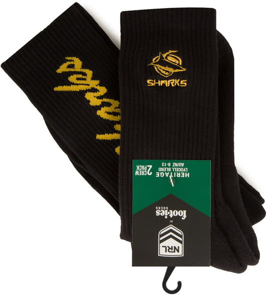 Cronulla Sharks 2026 NRL Mens Black Sneaker Sock 2 Pack Size 8-13 Mens