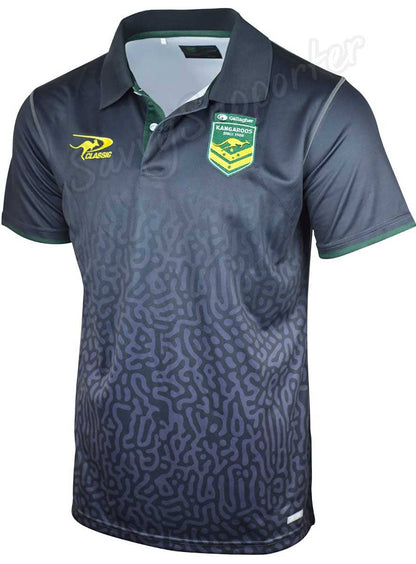 Australian Kangaroos 2024 NRL Mens Grey Media Polo Shirt