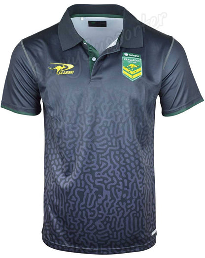 Australian Kangaroos 2024 NRL Mens Grey Media Polo Shirt