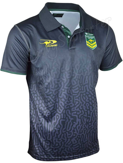 Australian Kangaroos 2024 NRL Mens Grey Media Polo Shirt