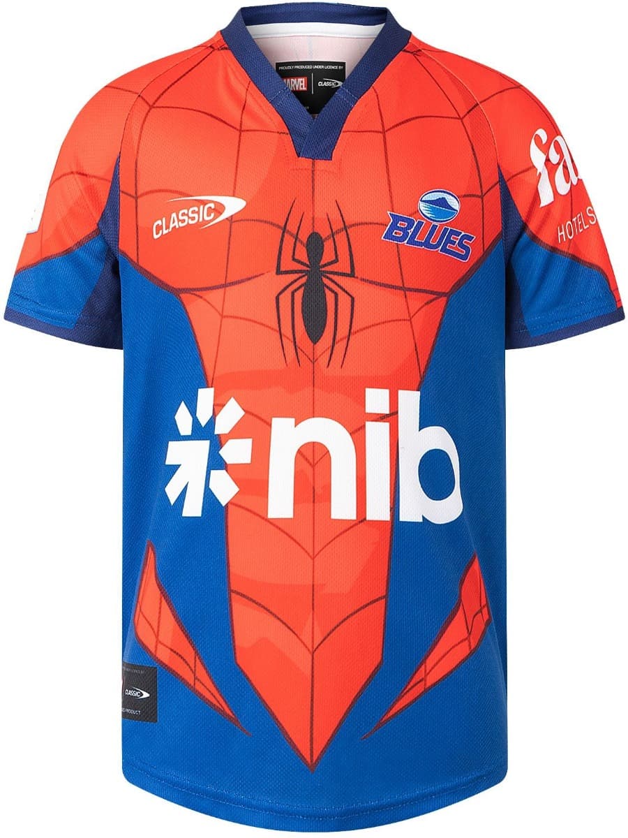 Auckland Blues 2025 Rugby Union Toddler Spiderman Marvel Jersey & Short Set