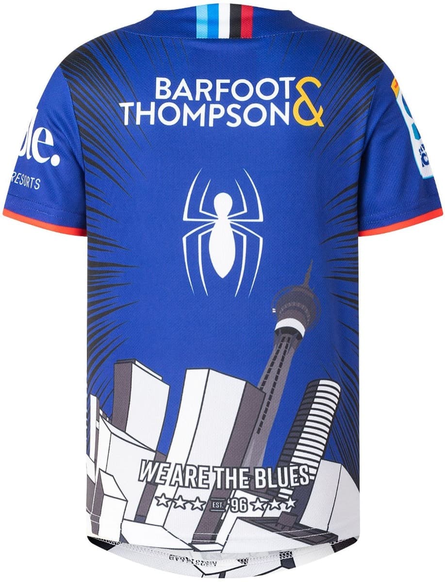 Auckland Blues 2025 Rugby Union Kids Spiderman Marvel Warm Up Tee
