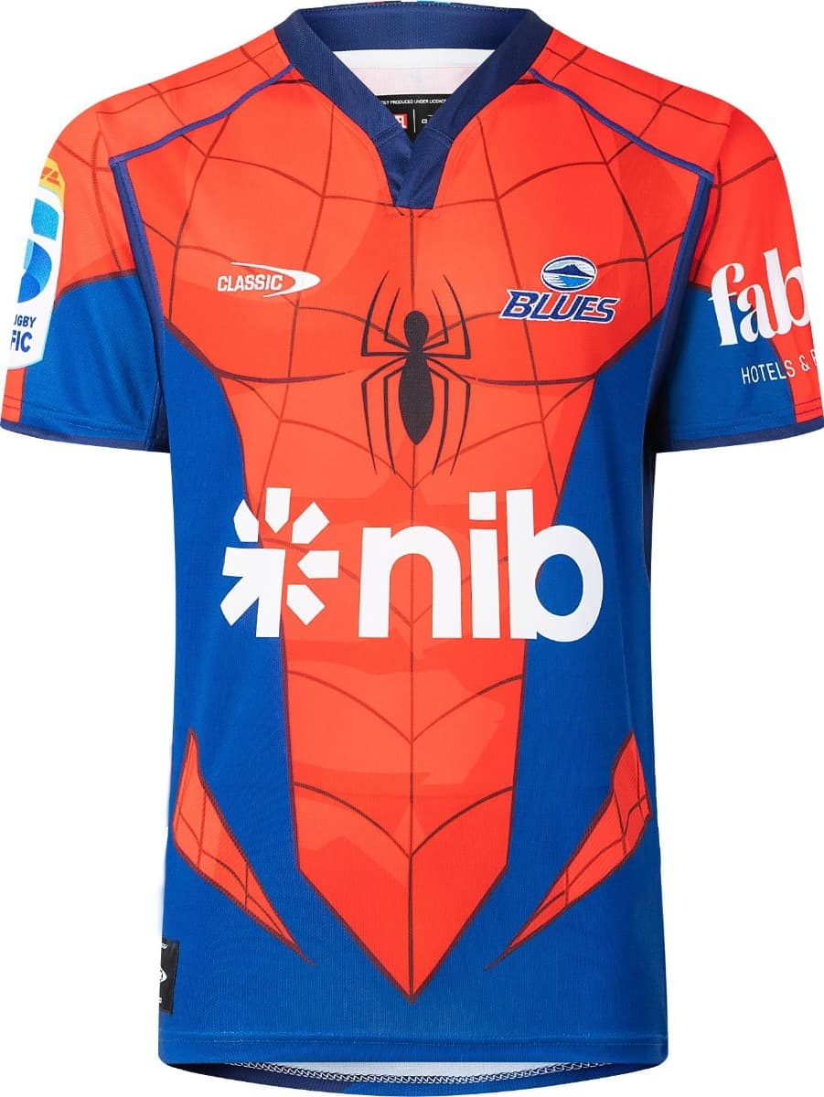 Auckland Blues 2025 Rugby Union Mens Spiderman Marvel Jersey