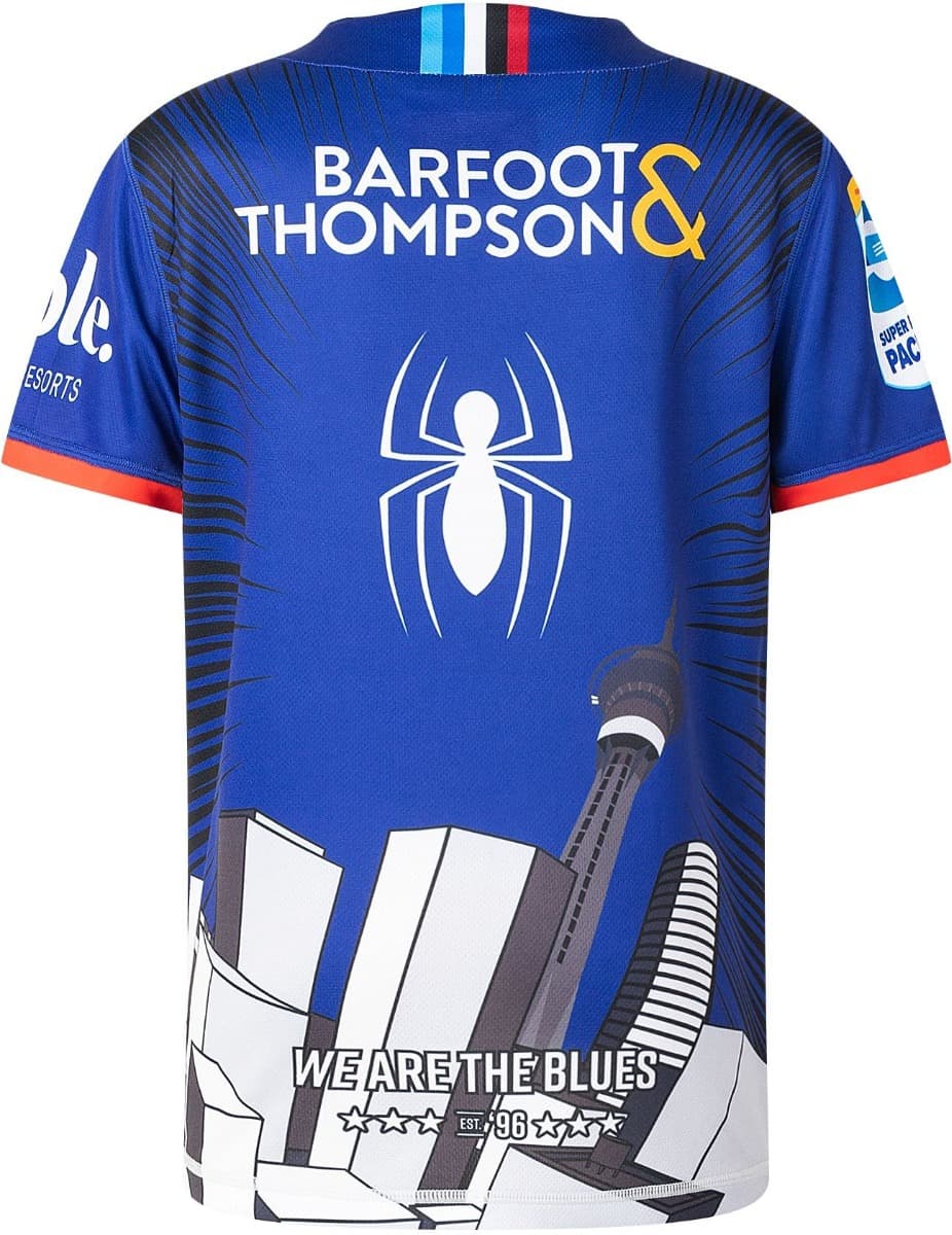 Auckland Blues 2025 Rugby Union Mens Spiderman Warm Up Tee