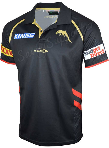 Redcliffe Dolphins 2023 NRL Mens Black Media Polo Shirt