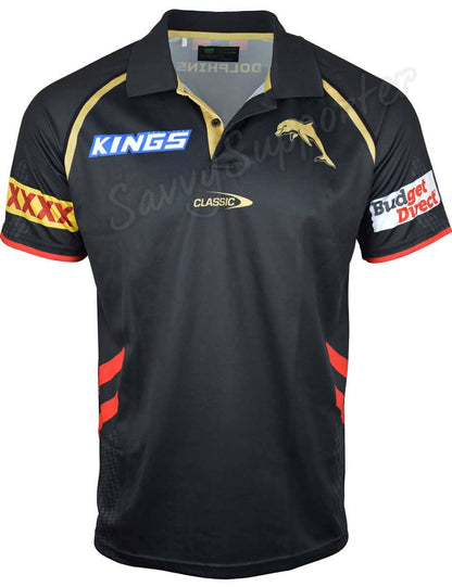 Redcliffe Dolphins 2023 NRL Mens Black Media Polo Shirt