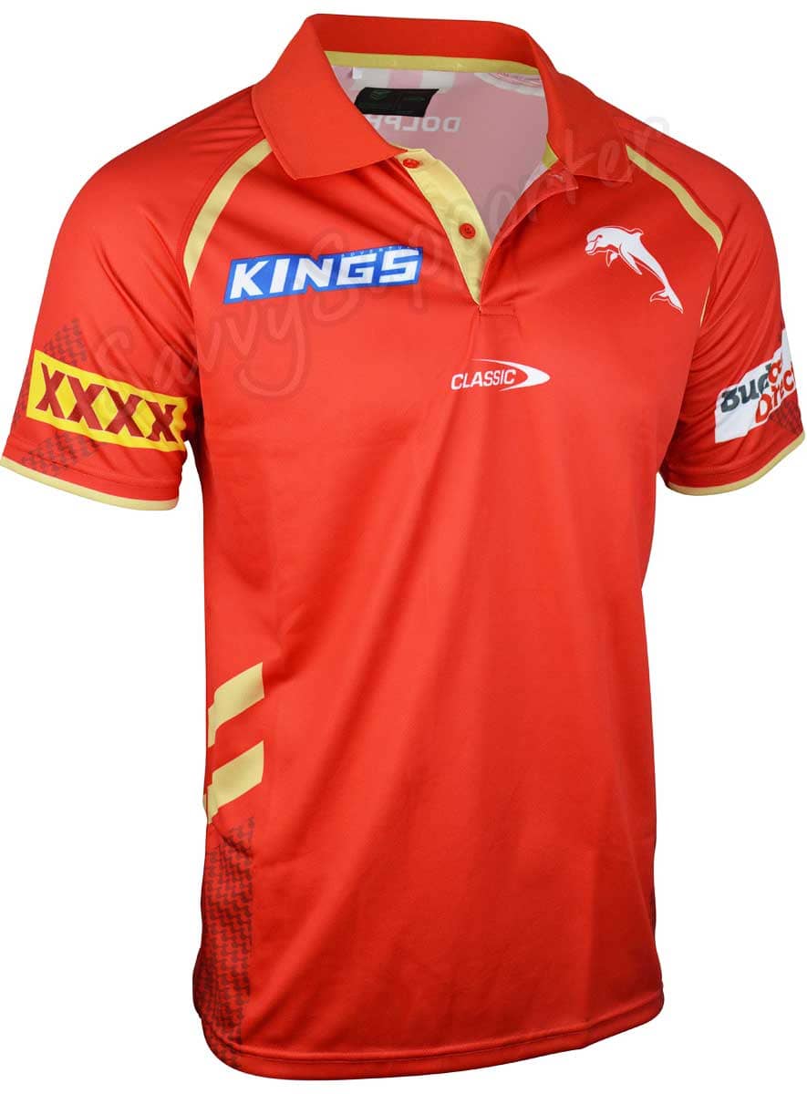 Redcliffe Dolphins 2023 NRL Mens Red Players Polo Shirt