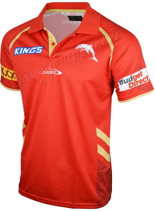 Redcliffe Dolphins 2023 NRL Mens Red Players Polo Shirt