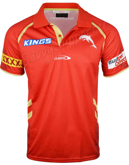 Redcliffe Dolphins 2023 NRL Mens Red Players Polo Shirt