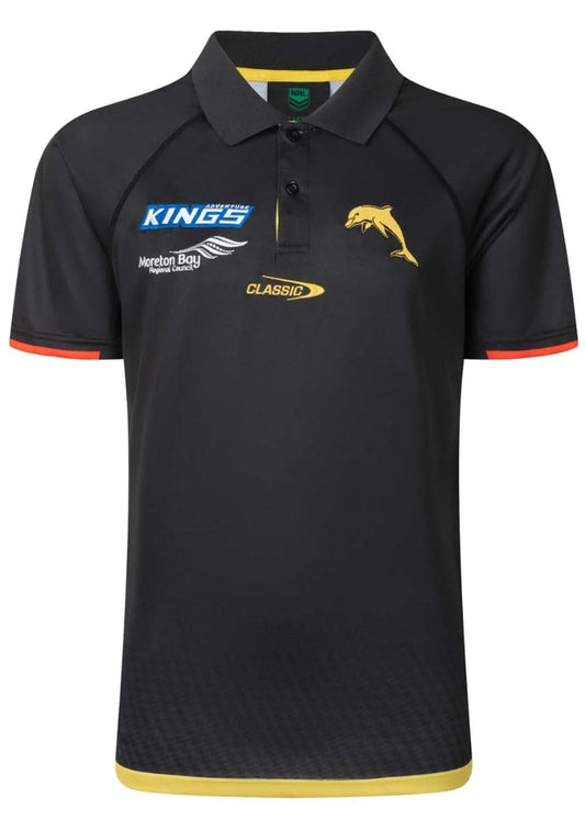 Redcliffe Dolphins Mens Black Media Polo Shirt