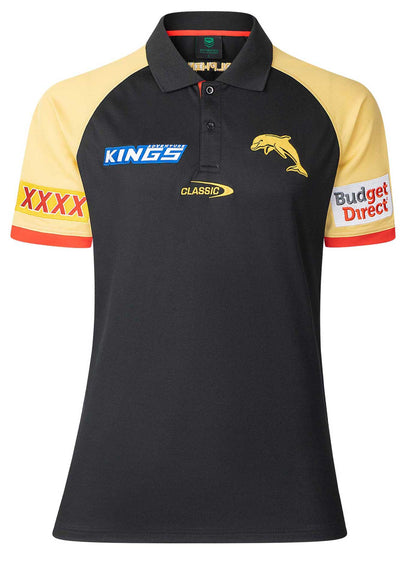 Dolphins 2025 NRL Ladies Black Players Polo Shirt