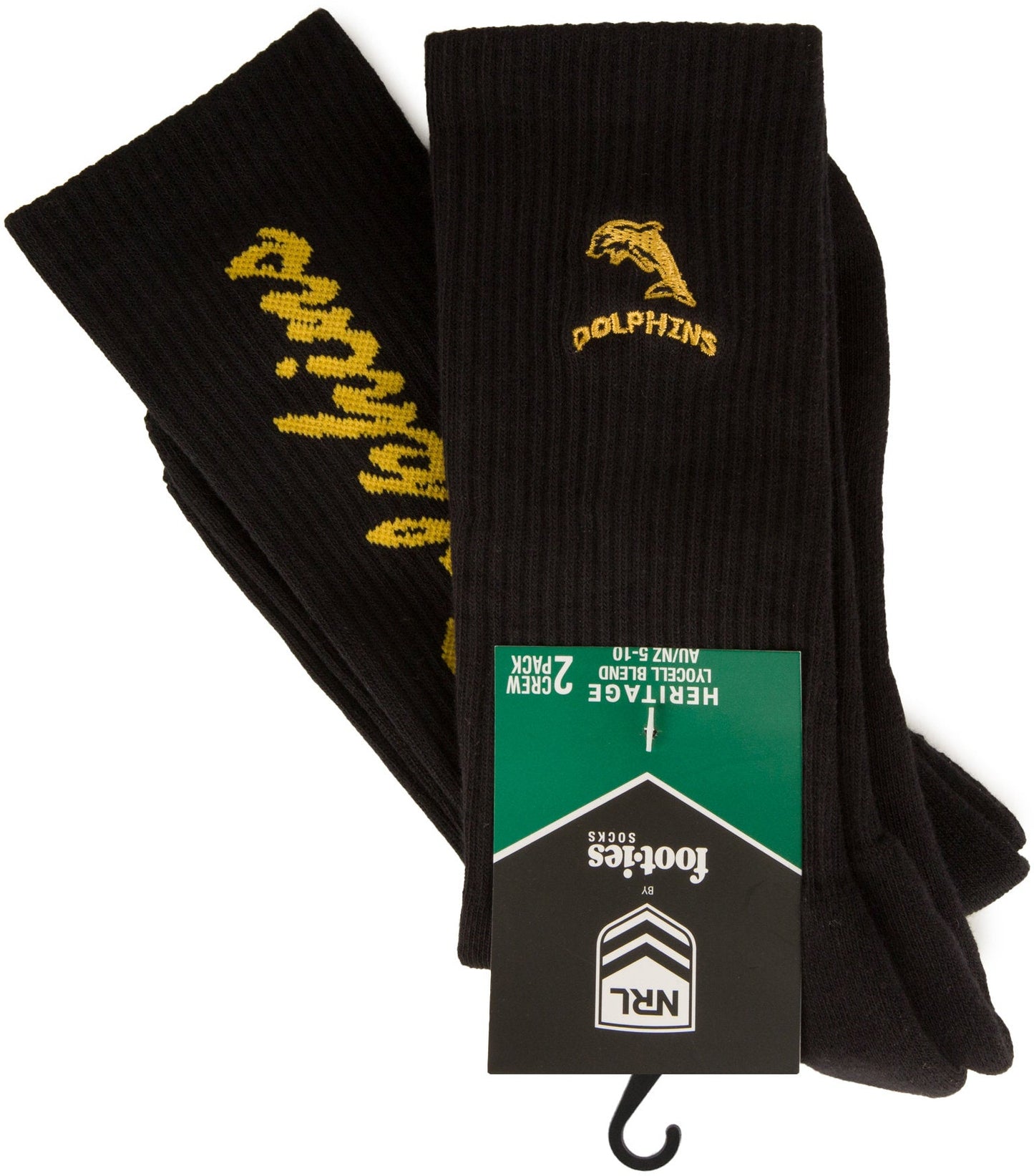 Dolphins 2026 NRL Mens Black Sneaker Sock 2 Pack Size 8-13 Mens