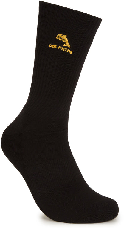 Dolphins 2026 NRL Mens Black Sneaker Sock 2 Pack Size 8-13 Mens