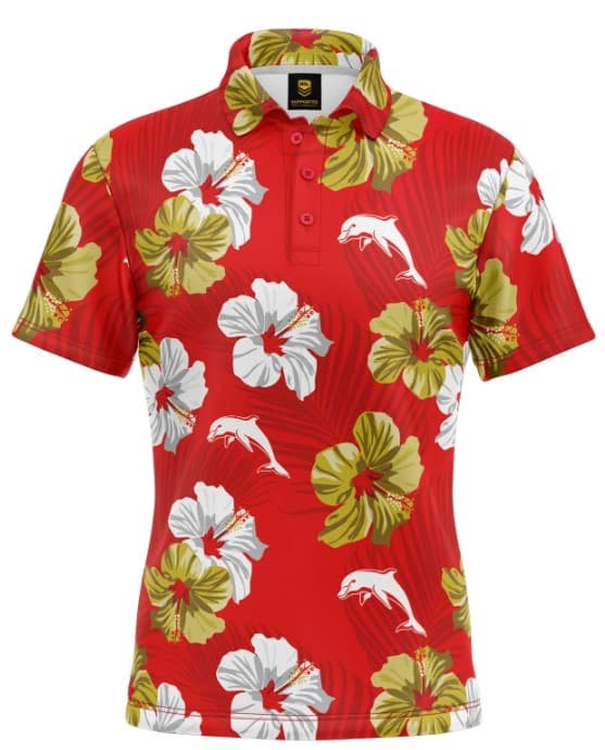 Redcliffe Dolphins NRL Mens Aloha Golf Polo Shirt