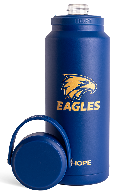 West Coast Eagles 2026 AFL Adults Blue Insulated Stainless 1 Litre Stainless Steel Drink Bottle